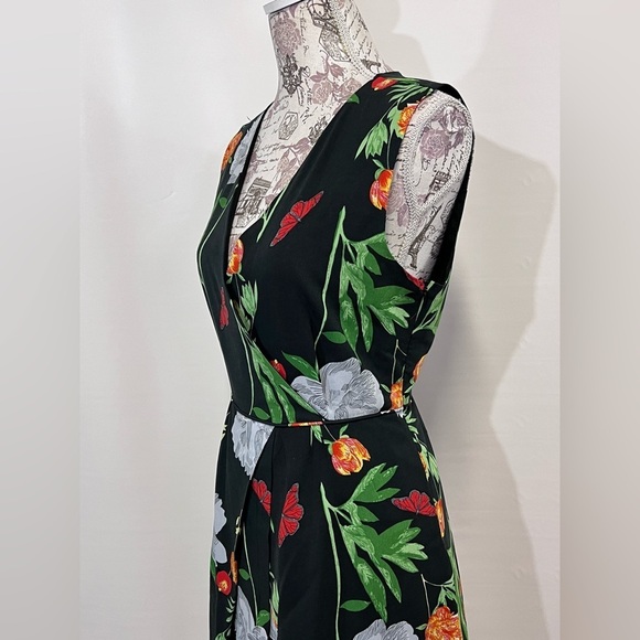CAMILLA TREE Black floral print faux wrap mini dress size M. - Picture 4 of 11